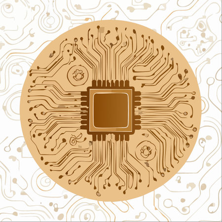 An artistic illustration of a central processor, the digital brain of a system, with intricate pathways branching out.のイラスト素材