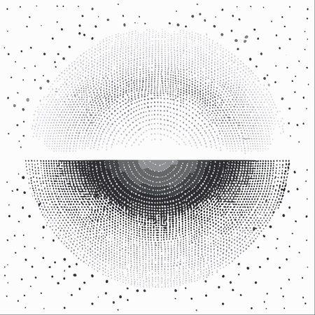 An abstract monochrome illustration depicting a sphere split into two contrasting halves.のイラスト素材