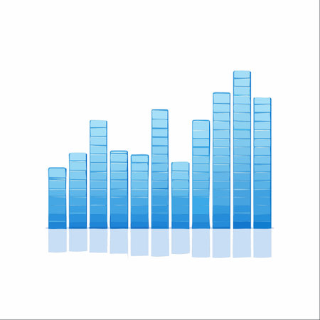 A hand-drawn illustration of a blue bar graph, representing fluctuating data, financial statistics, or a music equalizer's sound waves.のイラスト素材