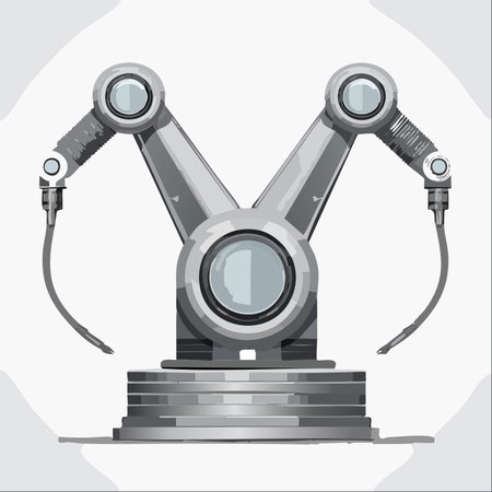 A symmetrical, dual-armed industrial robot stands ready for precision tasks.のイラスト素材