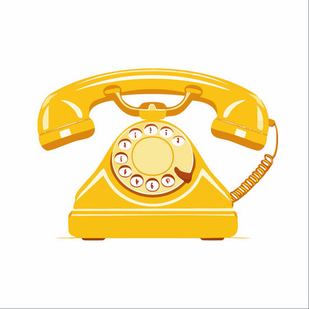 A vibrant illustration of a classic yellow rotary telephone, evoking a sense of nostalgia and simpler times.のイラスト素材