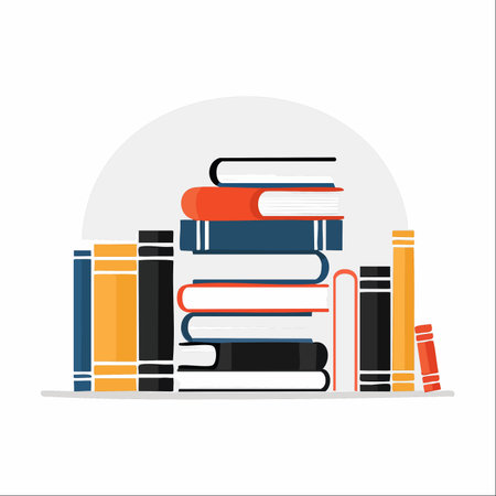A vibrant collection of books stands ready for a reader.のイラスト素材