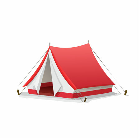 A classic red and white camping tent, perfectly pitched and ready for an outdoor adventure.のイラスト素材