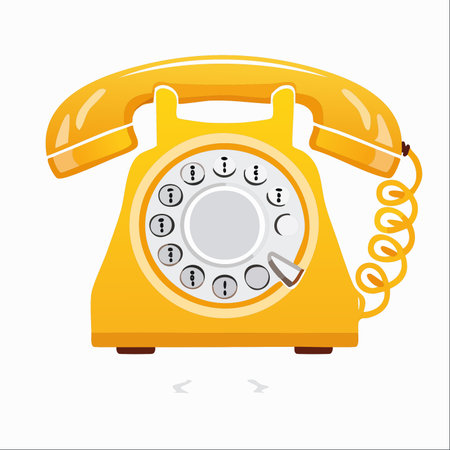 A vibrant illustration of a classic yellow rotary telephone, evoking a sense of nostalgia and the charm of past eras.のイラスト素材