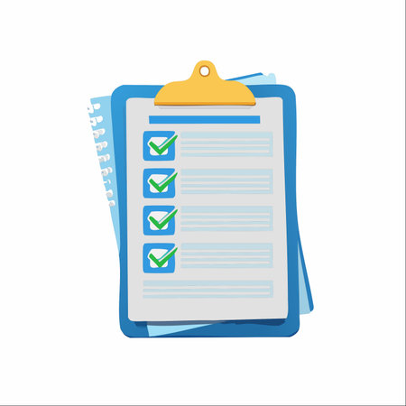 A visual representation of productivity and success. Each green checkmark on this clipboard checklist signifies a completed task, moving closer to a final goal.のイラスト素材