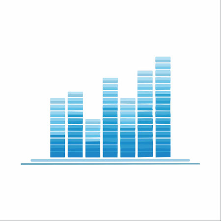 This vector illustration represents the dynamic flow of information, whether as a financial bar chart showing market growth or a digital audio equalizer pulsing to the rhythm of music.のイラスト素材