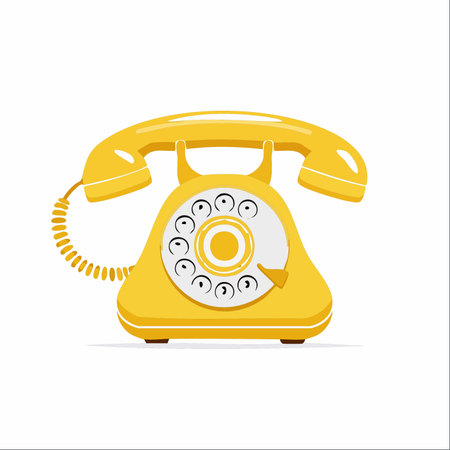 A throwback to a simpler time, this bright yellow vintage rotary telephone sits ready for a call.のイラスト素材