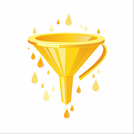 A vibrant golden funnel illustrates the process of refining and concentrating resources.のイラスト素材