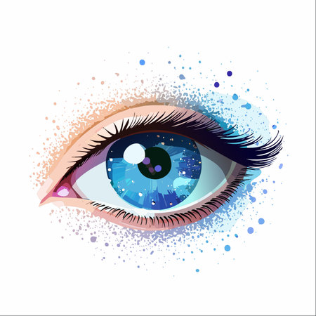 A stunning close-up of a beautiful blue eye, where the iris holds a swirling galaxy of stars and cosmic dust.のイラスト素材