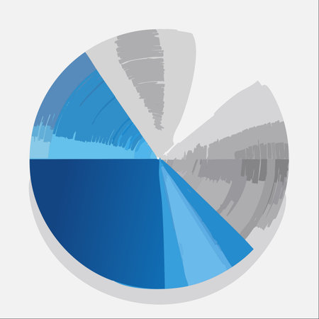 A dynamic and stylized pie chart illustrates business data and market analysis. The shades of blue represent key segments, while the grey areas indicate other factors.のイラスト素材