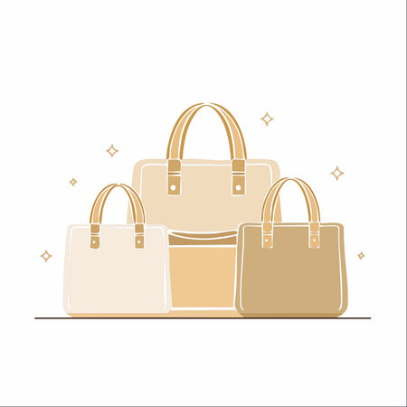 A stylish collection of three elegant tote bags in neutral tones, perfect for any occasion.のイラスト素材