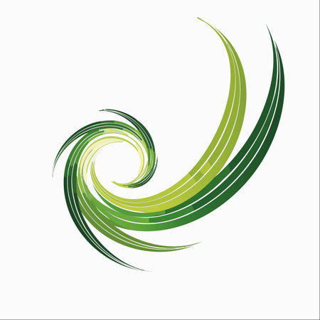 A dynamic swirl of green lines flows and spirals, creating a sense of vibrant energy and organic growth.のイラスト素材