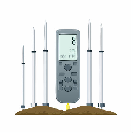 A modern digital soil analysis kit with multiple probes measures key environmental data directly from the earth.のイラスト素材