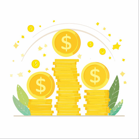 Three stacks of golden dollar coins rise like a podium, celebrating financial achievement.のイラスト素材