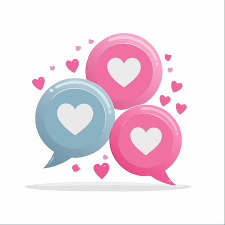 A vibrant exchange of affection is captured in this illustration, where colorful chat bubbles filled with hearts float in the air.のイラスト素材