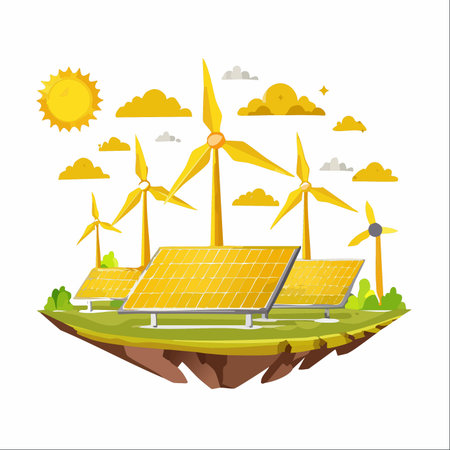 A conceptual illustration of a self-sustaining floating island powered by clean energy.のイラスト素材