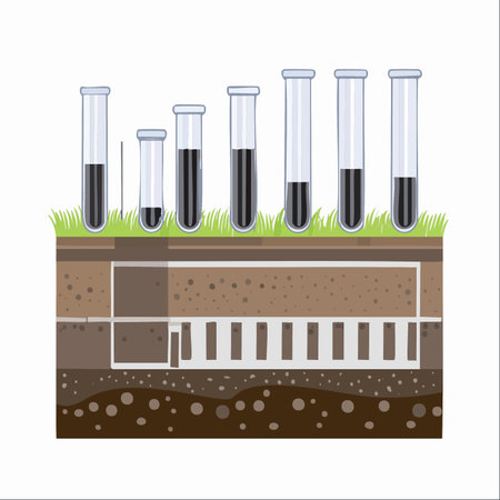 A conceptual illustration showing a cross-section of soil with a drainage system.のイラスト素材