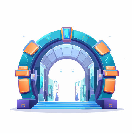 Step through this glowing, high-tech archway into a new dimension.のイラスト素材