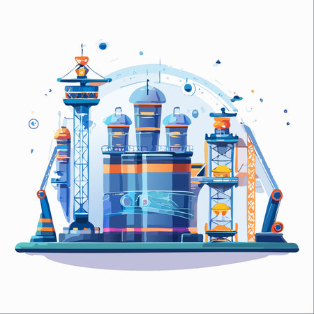 A vector illustration of a futuristic industrial complex isolated on a white background.のイラスト素材