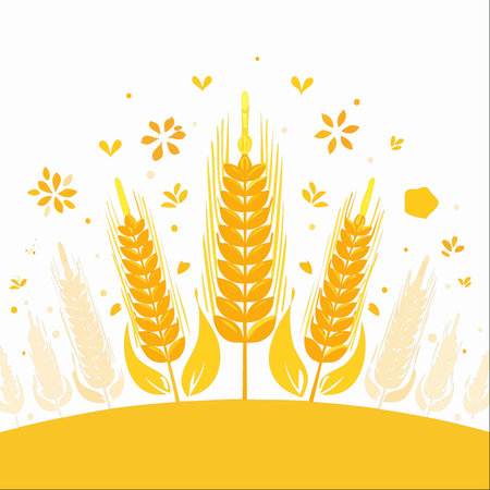 A vibrant, stylized illustration celebrating the abundance of a golden wheat harvest.のイラスト素材