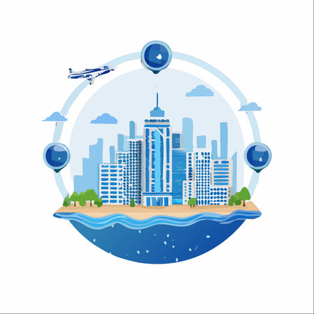 An illustration of a futuristic smart city, showcasing a thriving metropolis with advanced architecture.のイラスト素材