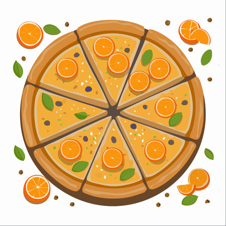 A delightful and unexpected culinary creation, this gourmet fruit pizza features vibrant slices of fresh orange and aromatic herbs.のイラスト素材