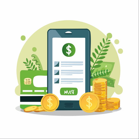 An illustration showcasing the convenience of modern financial technology.のイラスト素材