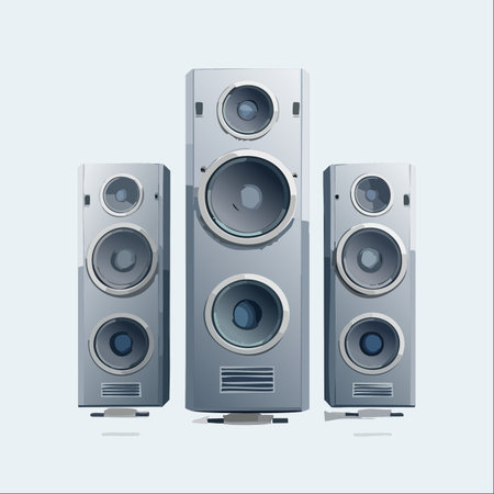 Experience immersive, high-fidelity sound with this modern home theater speaker system.のイラスト素材