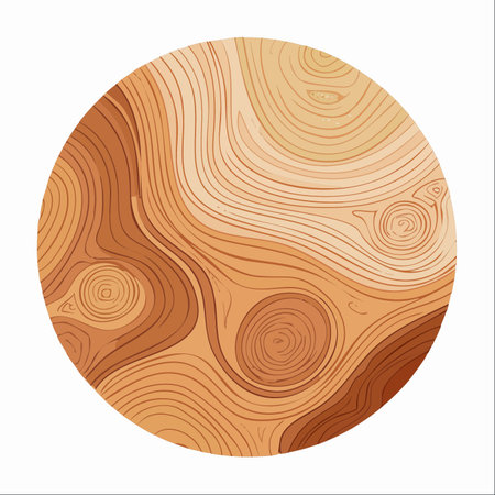 A stylized illustration of a circular wood cross-section, featuring flowing organic lines and earthy tones.のイラスト素材