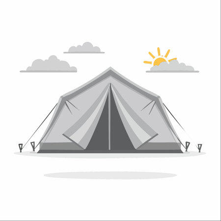 A simple and clean illustration of a classic camping tent set up for an outdoor adventure.のイラスト素材