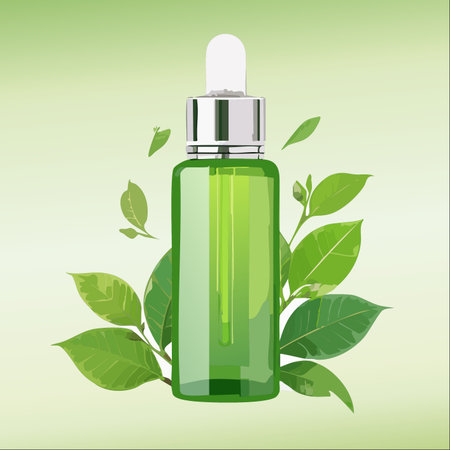 Discover the essence of nature with this elegant green serum bottle. Infused with botanical extracts, this cosmetic product represents a commitment to clean, organic skincare and holistic wellness.のイラスト素材