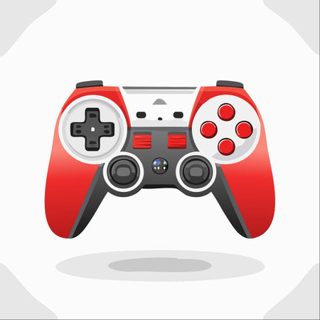 A vibrant red and white vector illustration of a modern game controller, isolated on a clean background.のイラスト素材
