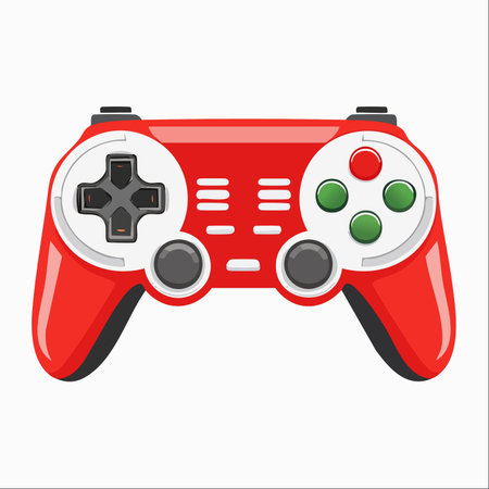 A vibrant red video game controller, ready for action. This modern gamepad symbolizes the excitement of digital entertainment, competitive esports, and immersive virtual worlds.のイラスト素材