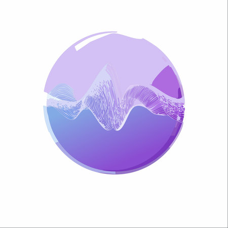 A vibrant purple and blue sphere encapsulates a delicate, flowing waveform.のイラスト素材
