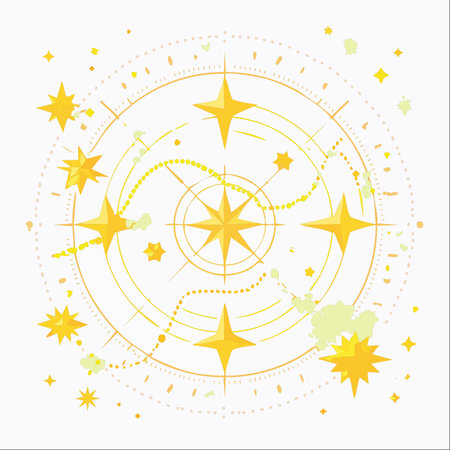 A mystical golden compass points the way not with directions, but with stars, guiding a celestial journey.のイラスト素材