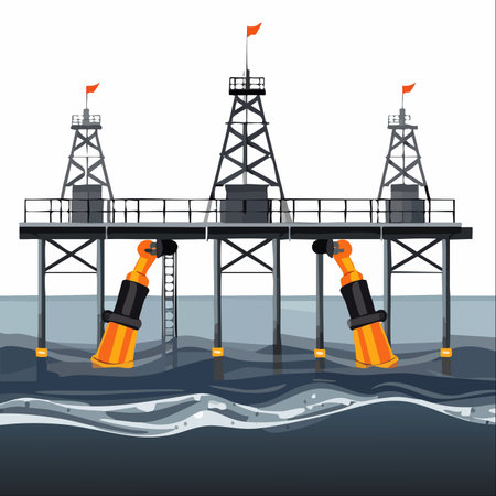 An innovative offshore platform harnesses the immense power of ocean waves.のイラスト素材