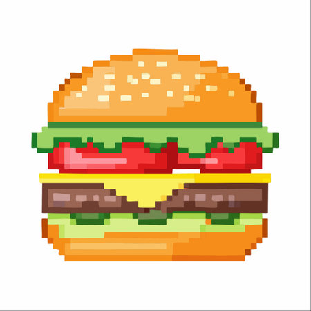 A delicious, classic cheeseburger rendered in a nostalgic 8-bit pixel art style.のイラスト素材