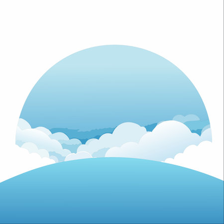 Gaze into a peaceful, stylized sky where soft, fluffy clouds drift lazily over a gentle blue horizon.のイラスト素材