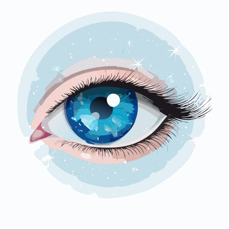 A mesmerizing close-up of a beautiful eye with a crystalline blue iris that glitters like a frozen gem.のイラスト素材