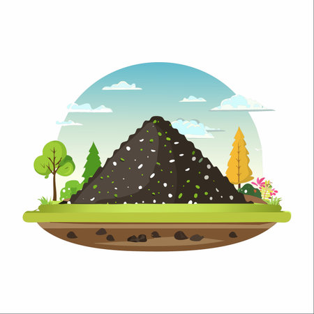 A large, nutrient-rich compost heap sits ready in a vibrant, stylized landscape.のイラスト素材