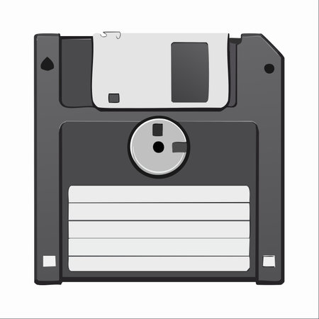 A detailed vector illustration of a classic 3.5-inch floppy disk, isolated on a white background.のイラスト素材