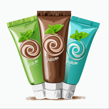 A vibrant collection of cosmetic tubes, each infused with the refreshing essence of mint.のイラスト素材
