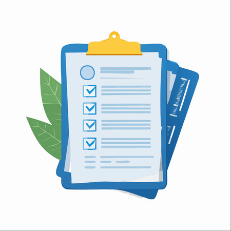 An illustration representing the satisfaction of completing tasks. A checklist on a clipboard shows several items ticked off, symbolizing progress, productivity, and successful project management.のイラスト素材