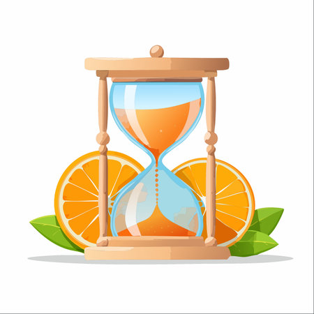 An hourglass measures the passing moments not with sand, but with fresh, vibrant orange juice.のイラスト素材