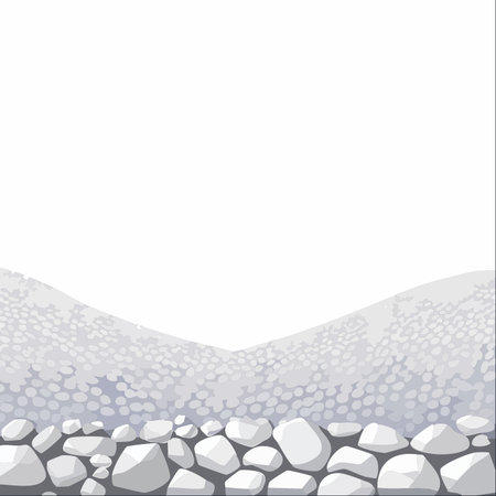 A simple and serene vector illustration depicting a classic stone wall bordering rolling hills covered in a blanket of fresh snow.のイラスト素材