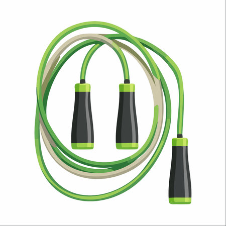 A vibrant green jump rope, coiled and ready for action. This simple yet effective piece of equipment is a symbol of energy, health, and the commitment to an active lifestyle.のイラスト素材