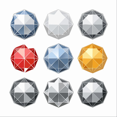 A vibrant collection of nine meticulously faceted gemstones, isolated on a clean white background.のイラスト素材