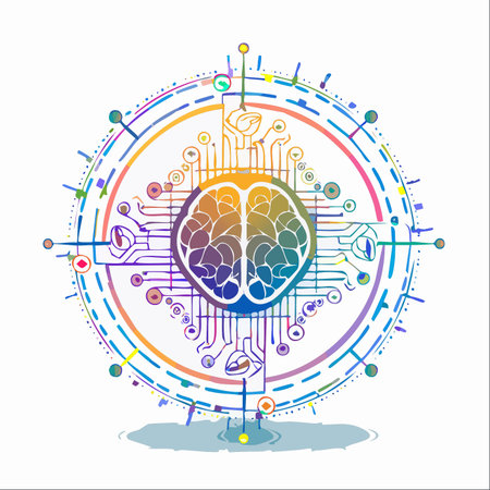 A colorful illustration representing the fusion of human intelligence and artificial technology.