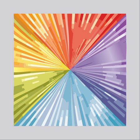 A powerful explosion of vibrant color radiates from a central point, creating a dynamic and energetic sunburst.のイラスト素材