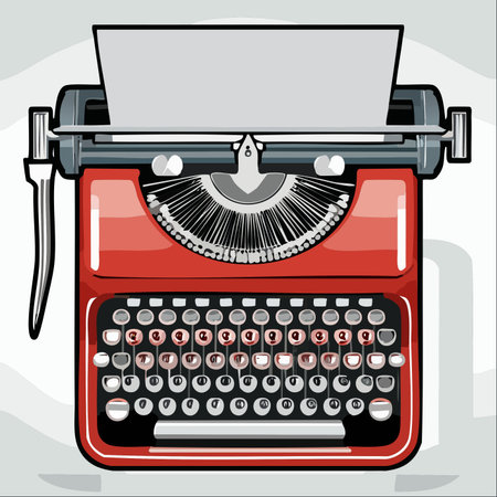 A classic red typewriter sits ready for inspiration to strike.のイラスト素材